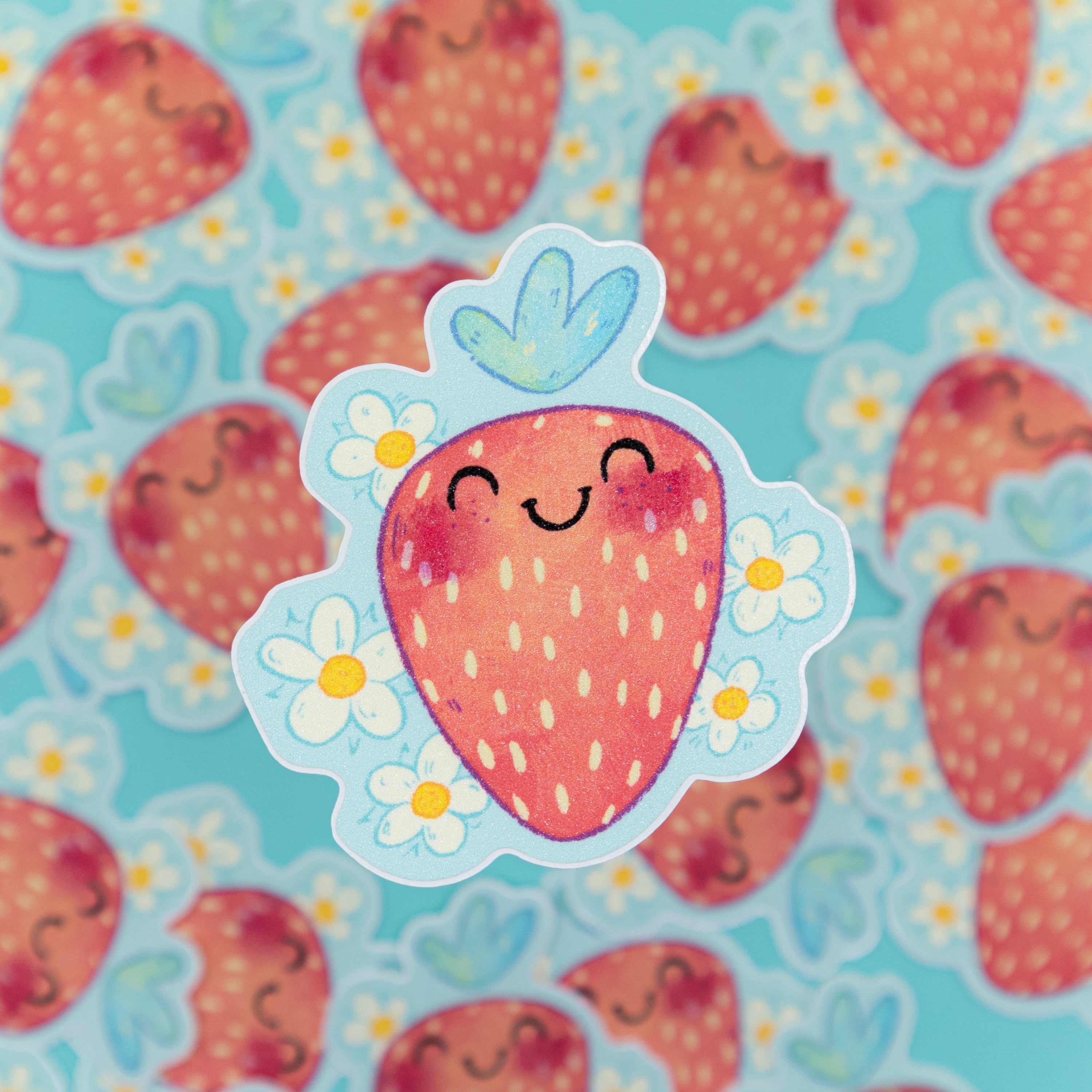 Sweet Strawberry • Glitter Vinyl Sticker