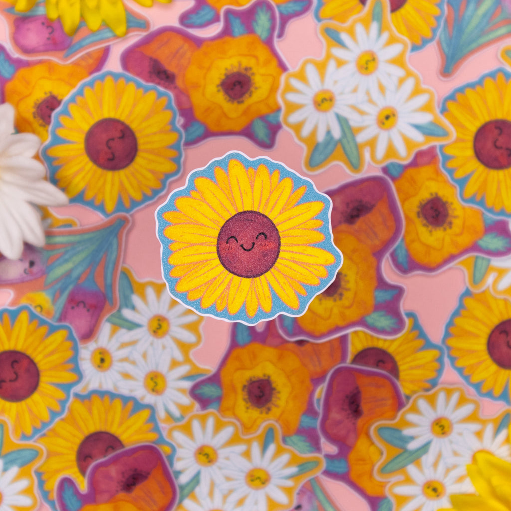 Sunflower Sticker • Glitter Vinyl Sticker