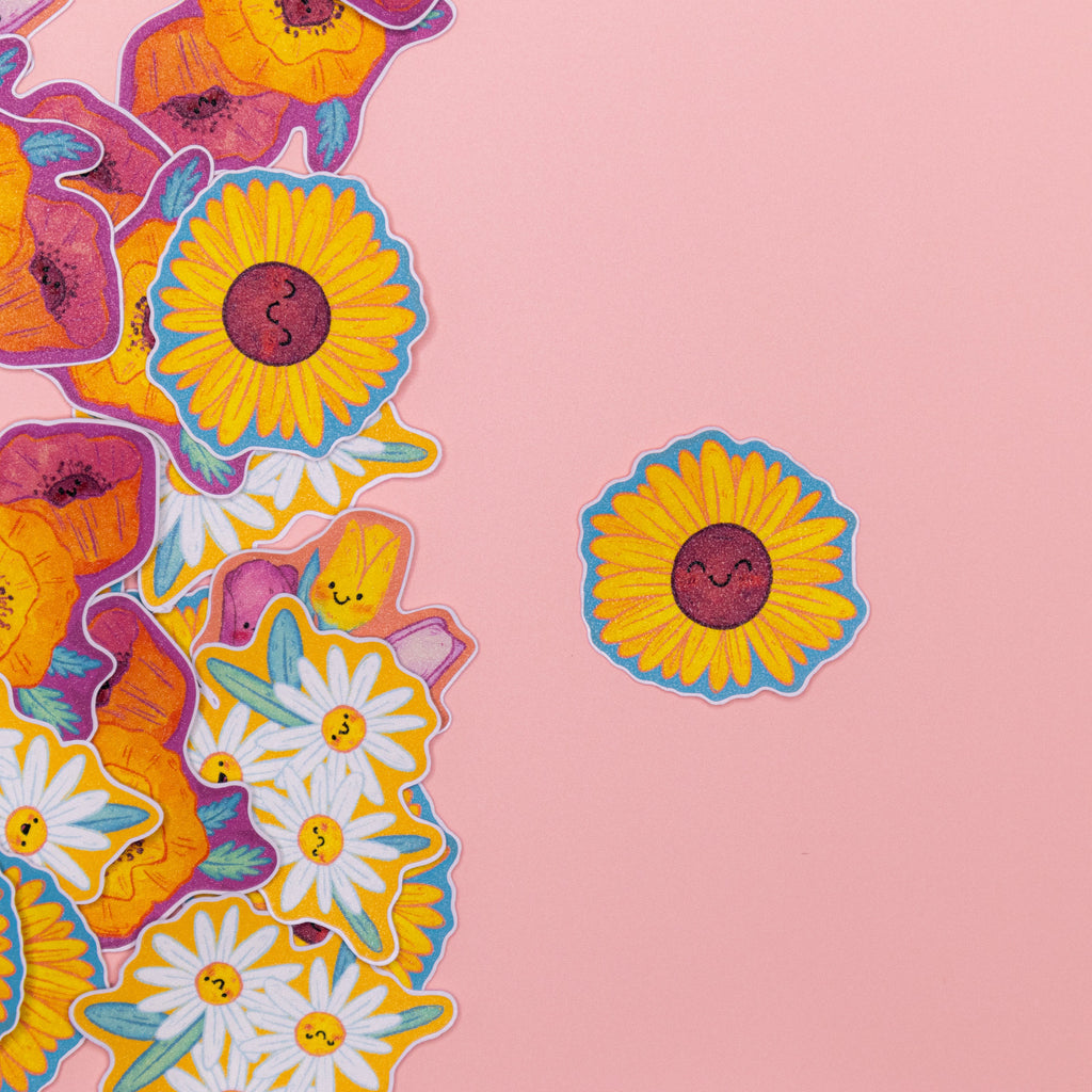 Sunflower Sticker • Glitter Vinyl Sticker