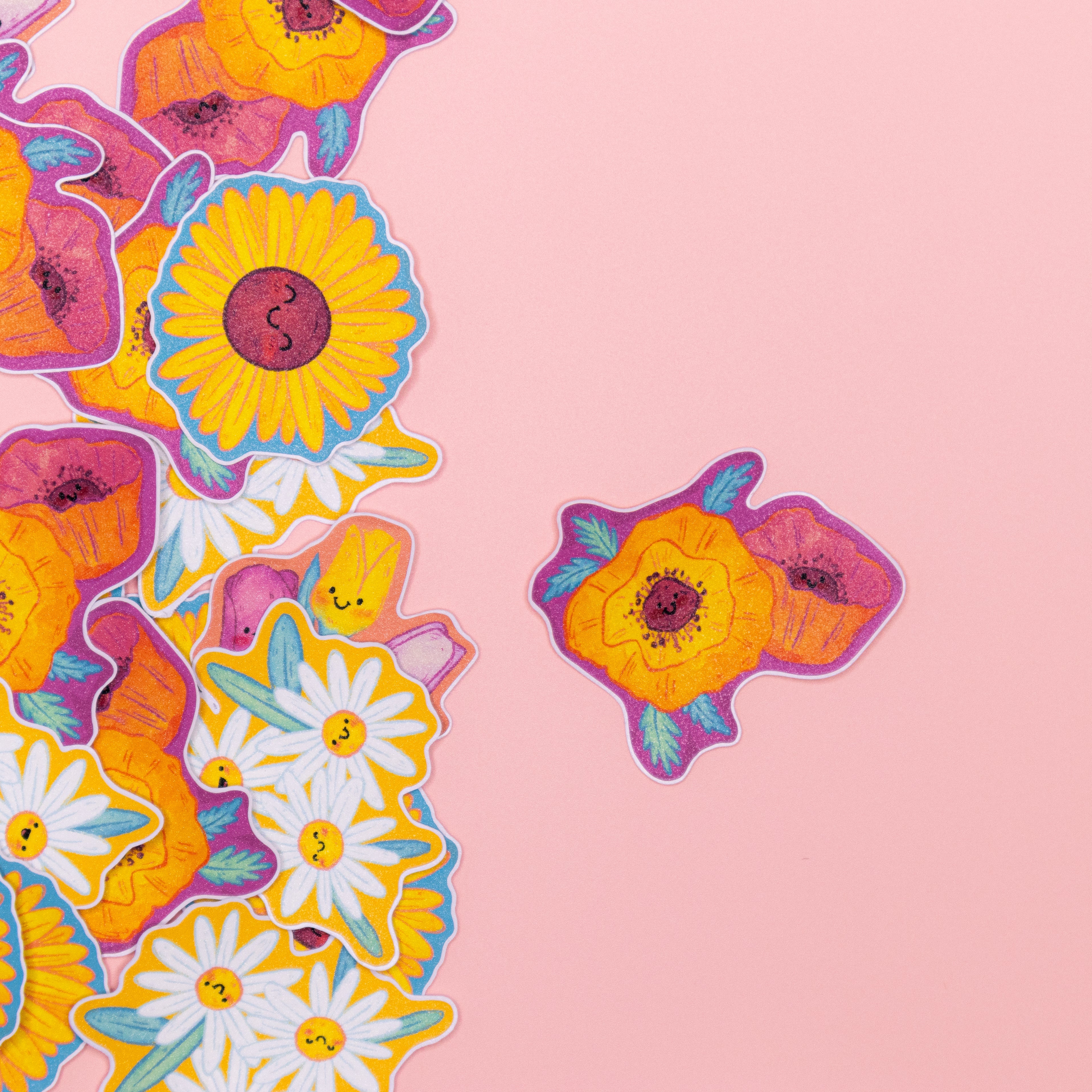 Poppies Sticker • Glitter Vinyl Sticker