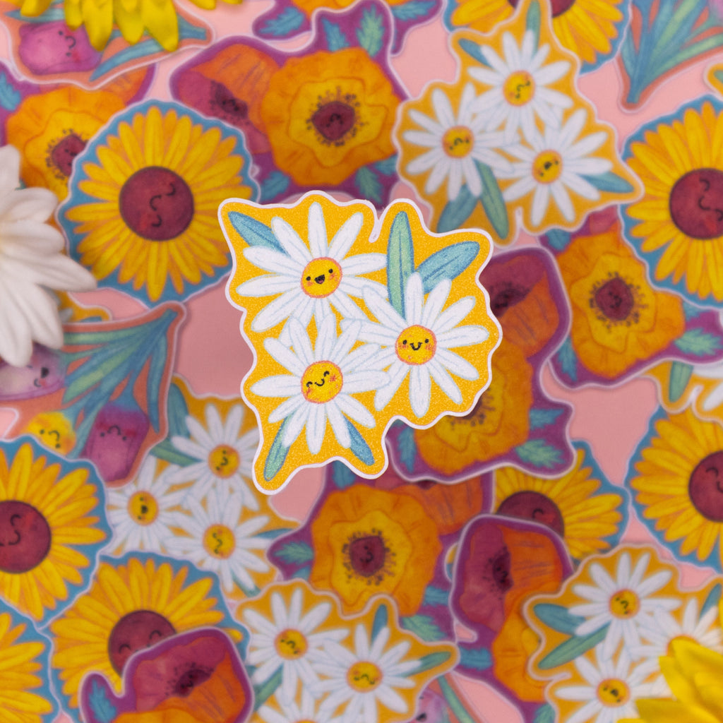 Daisy Sticker • Glitter Vinyl Sticker