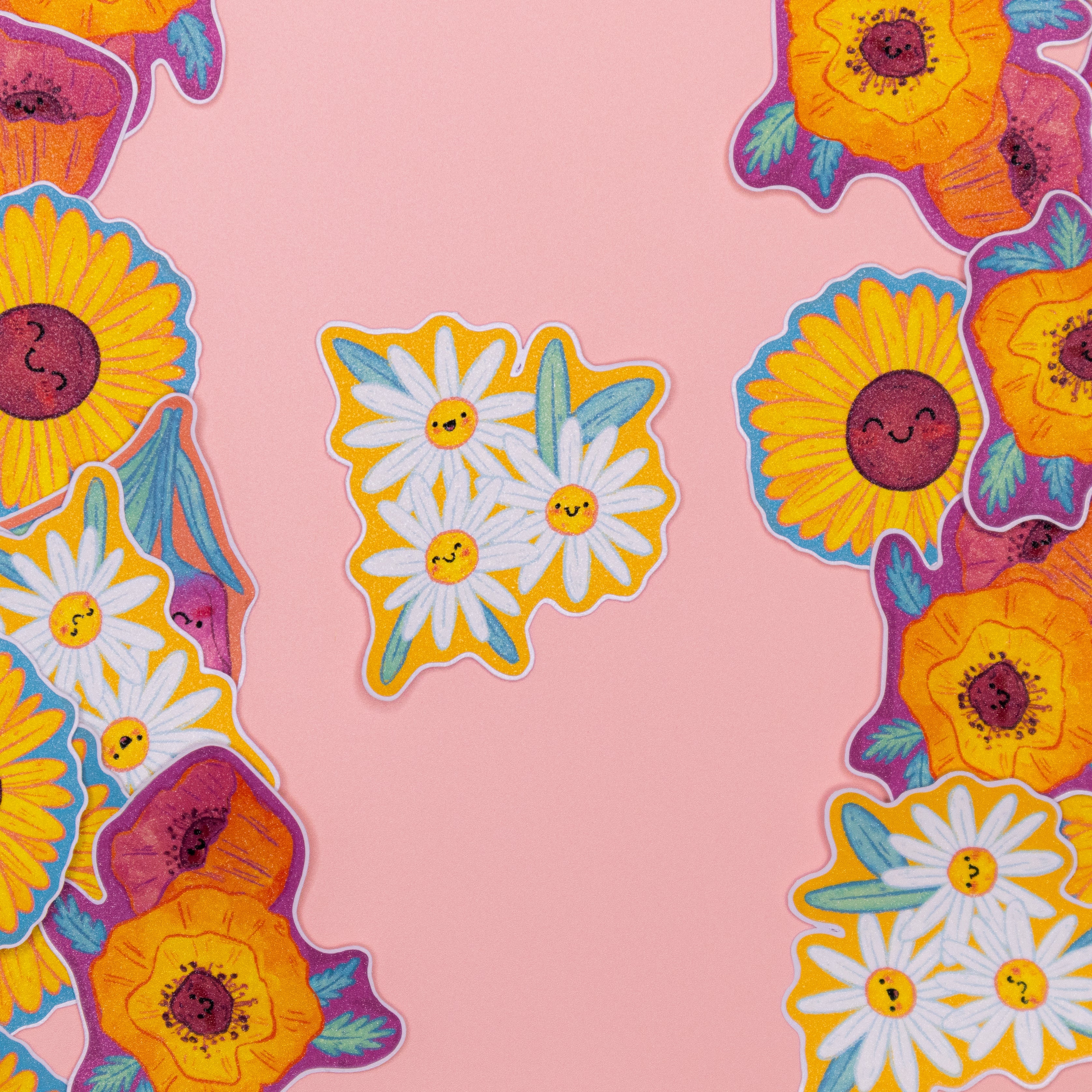 Daisy Sticker • Glitter Vinyl Sticker